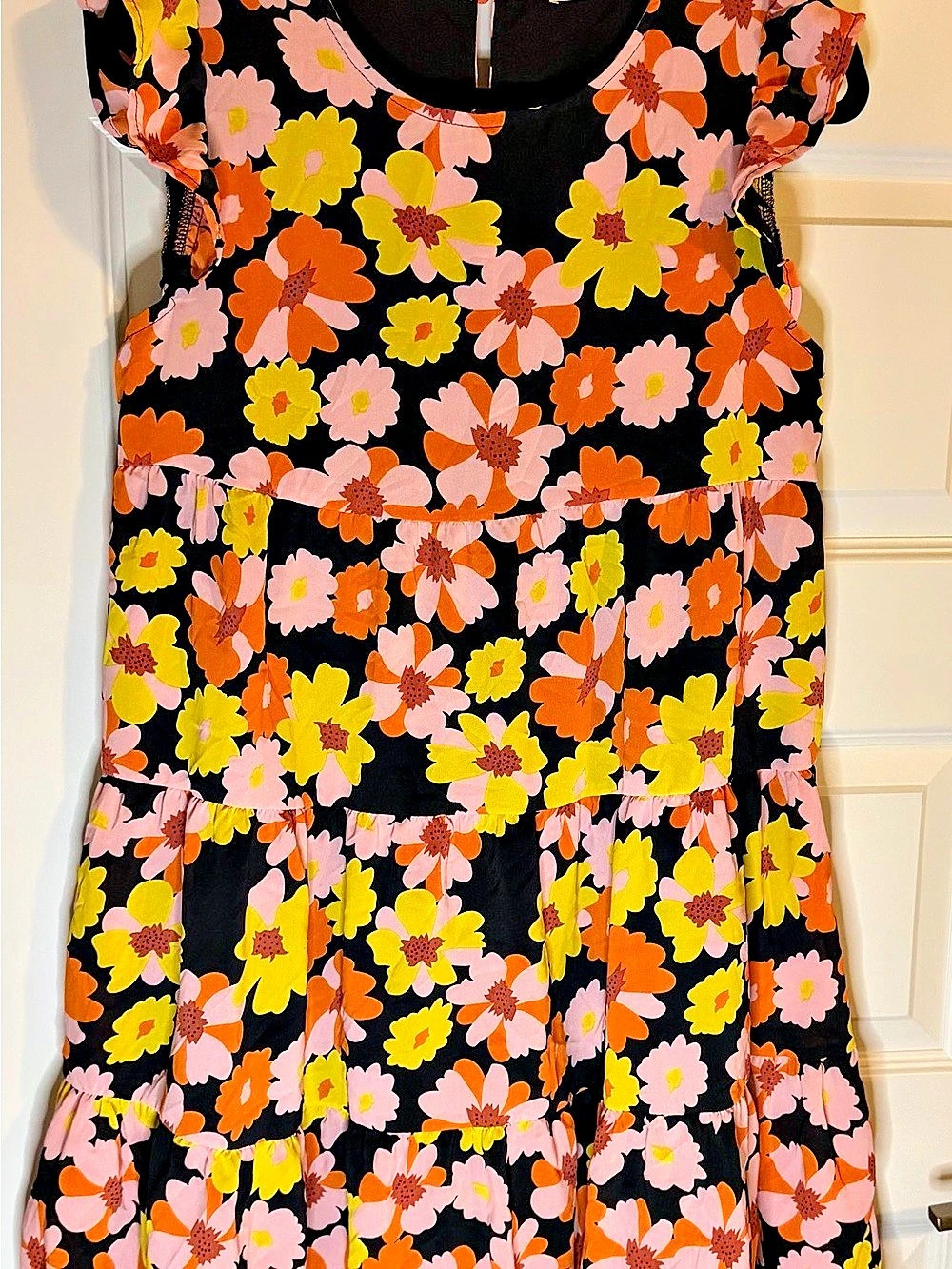 KIPU Girls Floral Tiered Dress Black & Pink Like New